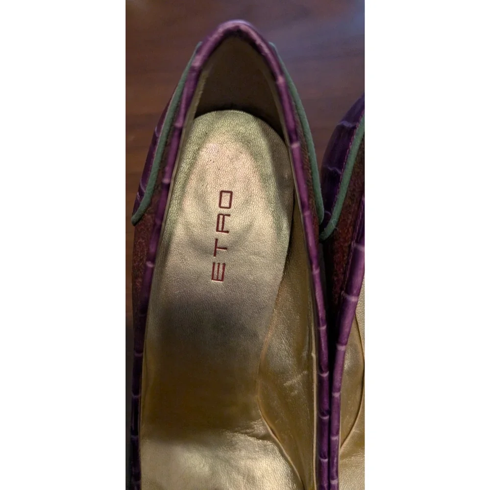 Etro Purple Leather‎ Logo Embossed Pointed Toe Pumps Heels Size 37 EUC